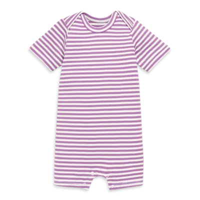 Primary Kids'  Organic Babysuit Shortie In Stripe In Lavender Ivory Mini Stripe