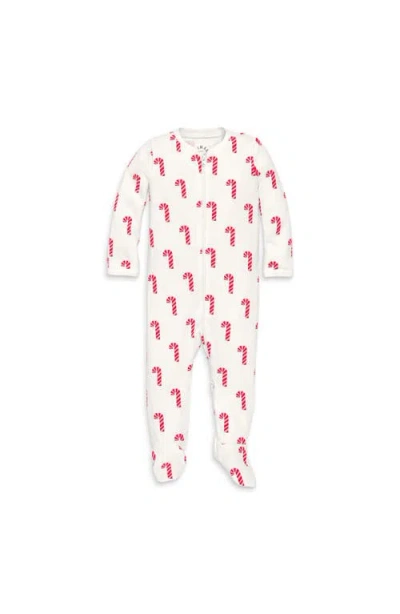 Primary Kids'  Organic Zip Footie In Festive Prints In Ivory Candy Canes