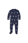 Primary Kids'  Organic Zip Footie In Festive Prints In Navy Confetti Snowflakes