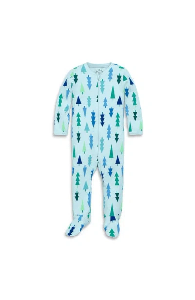 Primary Organic Zip Footie In Festive Prints In Saltwater Multi Trees