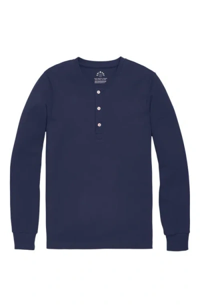 Primary Unisex Fit Organic Long Sleeve Henley Pj Top In Blue