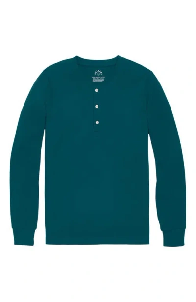 Primary Unisex Fit Organic Long Sleeve Henley Pj Top In Green