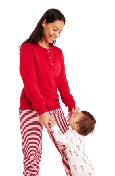 Primary Unisex Fit Organic Long Sleeve Henley Pj Top In Red