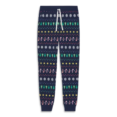 Primary Unisex Fit Organic Pj Pant In Rainbow Fair Isle In Navy Candy Cane Fair Isle
