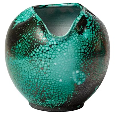 Pre-owned Primavera 20th Century Large Black And Green Art Deco Free Form Ceramic Vase Cab