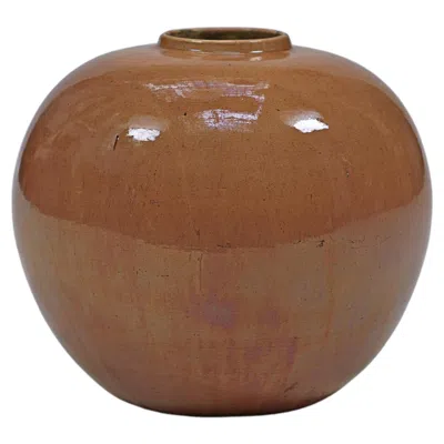 Pre-owned Primavera Art Deco Enameled Ceramic Vase By , Beige, France, Circa 1920 In Brown