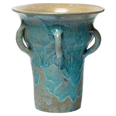 Pre-owned Primavera Art Deco Large 20th Century Blue Grey Ceramic Vase By  1930 In Gray