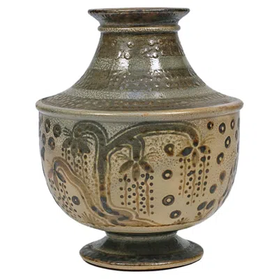Pre-owned Primavera Art Deco Stoneware Vase By , Painted Design, France, 1925 In Transparent