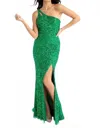 Primavera Asymmetrical Neckline Prom Dress In Emerald In Green
