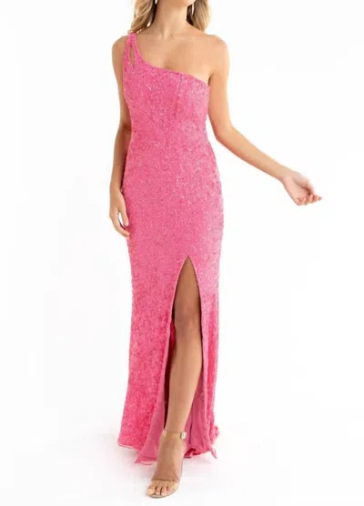 Primavera Asymmetrical Neckline Prom Dress In Rose In Pink