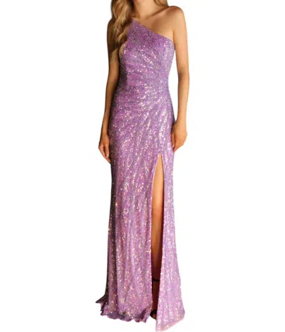 Primavera Asymmetrical Sequined Embellished Prom Dress In Orchid In Pink