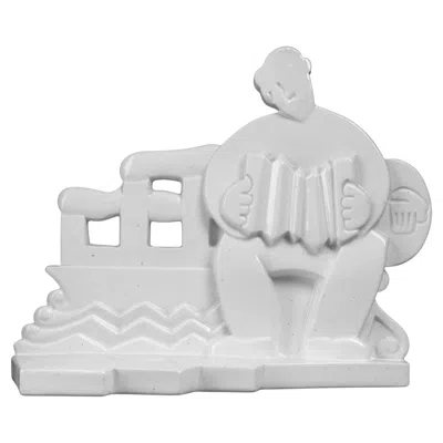 Pre-owned Primavera "bandoneonist" Extremely Rare Art Deco Sculpture In Fine Cracked White