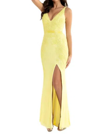 Primavera Beaded Sleeveless V-neck Long Gown In Yellow