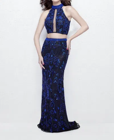 Primavera Beaded Two-piece Evening Dress In Black Blue