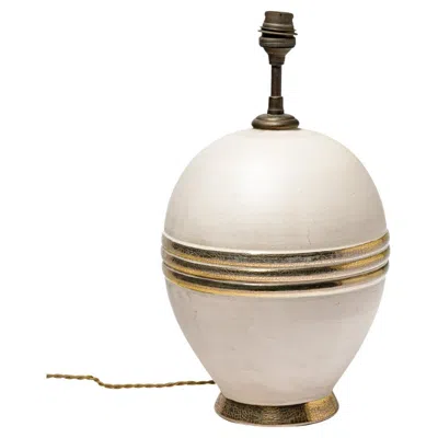 Pre-owned Primavera Beige And Gold / Silver Glazed Ceramic Table Lamp, Circa 1920-1930. In Brown