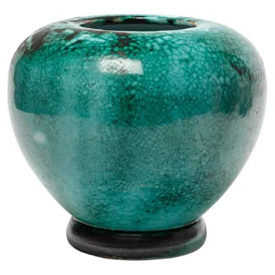 Pre-owned Primavera Black And Greeen Art Deco Ceramic Vase 19 Cm Circa 1940