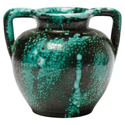 Pre-owned Primavera Black And Green Art Deco Ceramic Vase By Cab  1930 Design