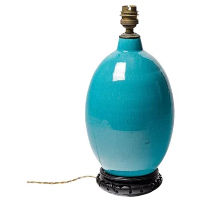 Pre-owned Primavera Blue Glazed Ceramic Table Lamp By , Circa 1930.