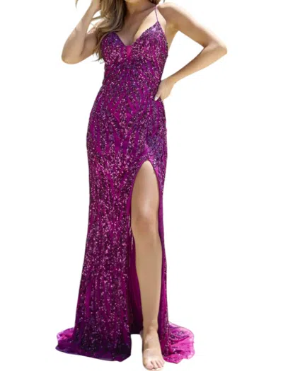 Primavera Corset Lace Up V-neck Prom Dress In Grape In Purple