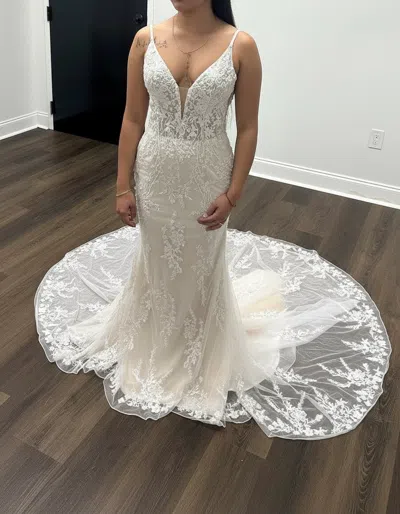 Primavera Couture 11103 Spaghetti Strap Fit And Flare Wedding Gown In White