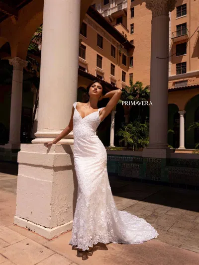 Primavera Couture 11107 Long Bridal Gown Floral Lace Wedding Dress In White