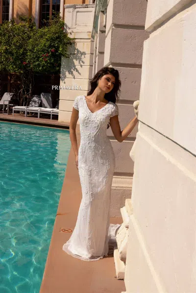 Primavera Couture 11121 Long Bridal Gown Fitted Wedding Dress In White
