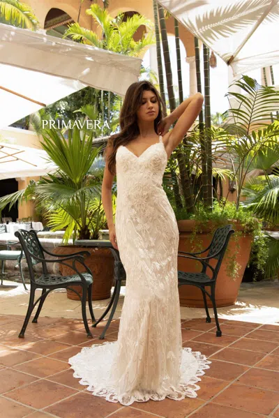 Primavera Couture 11132 Long Bridal Gown Fitted Wedding Dress In Multi