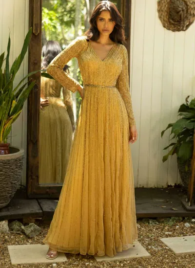 Primavera Couture 12010 Long Sleeve Mother Of The Bride Formal Dress In Yellow