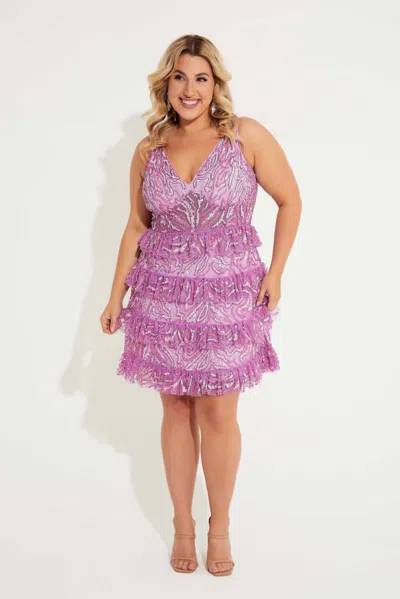 Primavera Couture 14063 Homecoming Plus Size Short Cocktail Sequin Dress In Purple