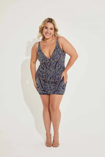 Primavera Couture 14065 Short Cocktail Fitted Plus Size Dress In Blue