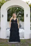 Primavera Couture 14073 Long Plus Size A Line Formal Tiered Prom Gown In Black
