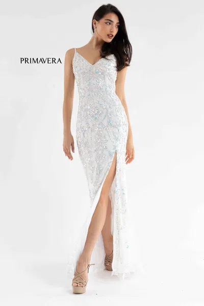 Primavera Couture 3749 Formal Long Prom Fitted Dress In White