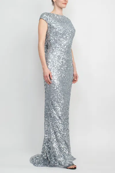 Primavera Couture 3796 Fitted Long Formal Bodycon Sequined Dress In Silver