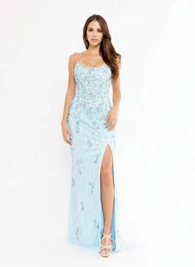 Primavera Couture 3917 Long Fitted Sequins Formal Prom Dress In Blue