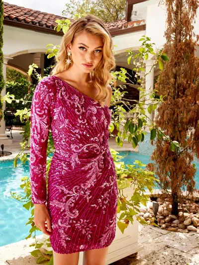 Primavera Couture 4024 One Shoulder Short Cocktail Dress In Multi
