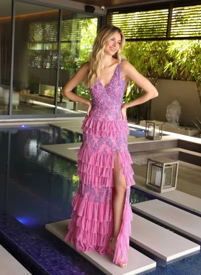 Primavera Couture 4106 Long Formal Evening Prom Dress In Pink