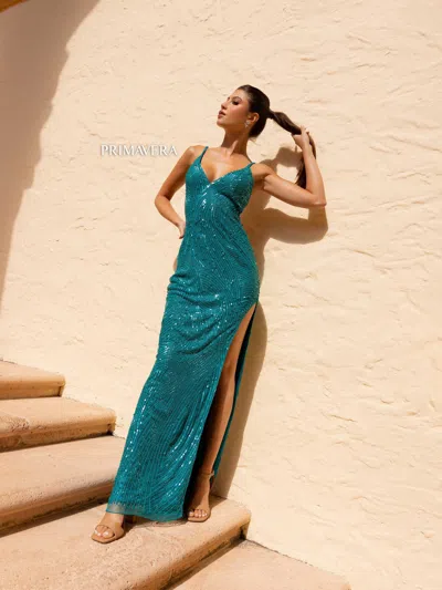 Primavera Couture 4159 Prom Formal Sequins Long Dress In Blue