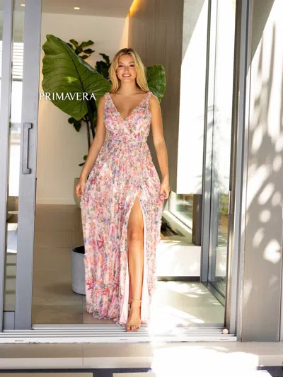 Primavera Couture 4167 Floral Formal Ruffles Prom Long Dress In Multi