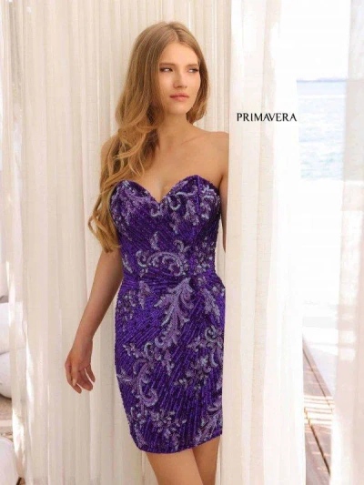 Primavera Couture 4208 Fitted Short Sequin Cocktail Dress In Purple