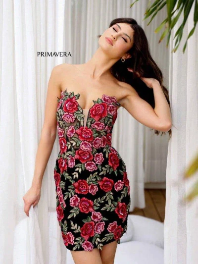 Primavera Couture 4215 Short Cocktail Fitted Floral Homecoming Dress In Multi