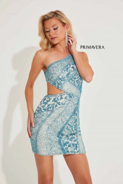Primavera Couture 4228 Homecoming Short Cocktail Geometric Beaded Dress In Blue