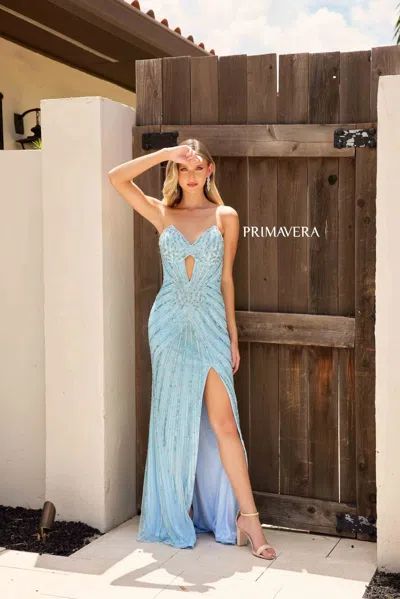 Primavera Couture 4309 Beaded Long Sequin Prom Formal Evening Dress In Blue