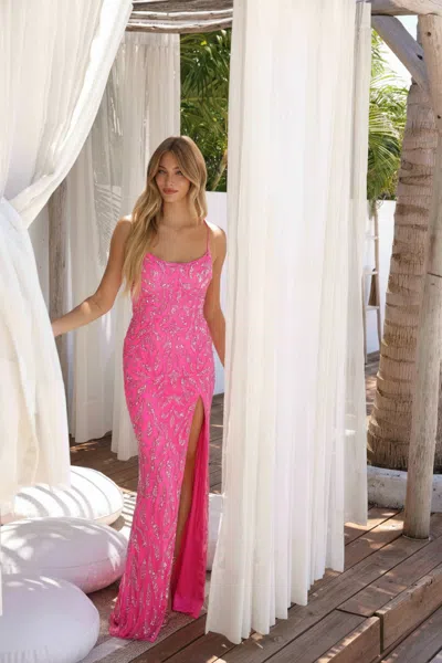 Primavera Couture 4359 Fitted Long Formal Prom Slit Dress In Pink