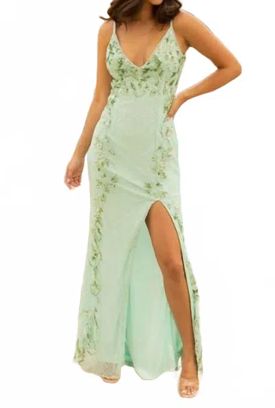 Primavera Couture Long Dress In Mint In Green