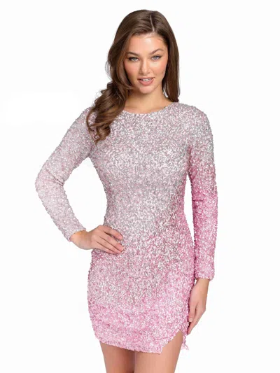 Primavera Couture Long Sleeve Prom Short Dress 3819 In Pink