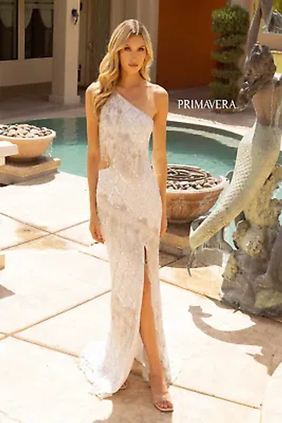 Pre-owned Primavera Couture Primavera 12051 Evening Dress Lowest Price Guarantee Authentic In Ivory