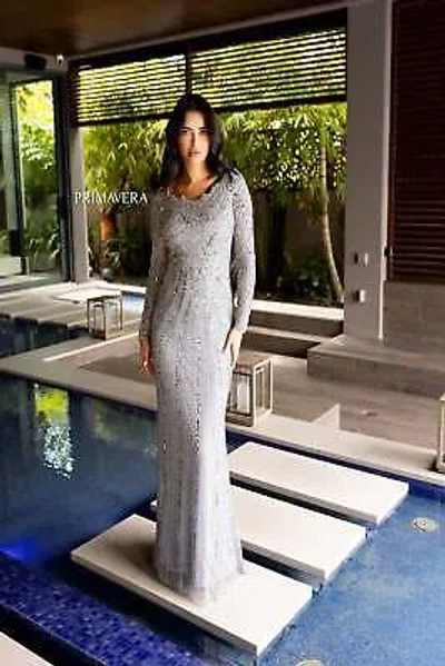 Pre-owned Primavera Couture Primavera 12103 Evening Dress Lowest Price Guarantee Authentic In Platinum