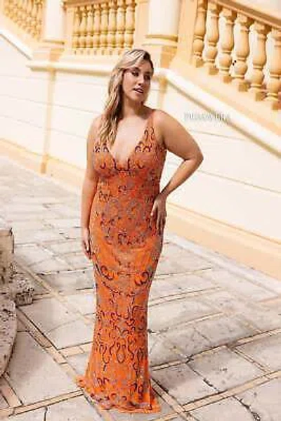 Pre-owned Primavera Couture Primavera 14053 Evening Dress Lowest Price Guarantee Authentic In Orange
