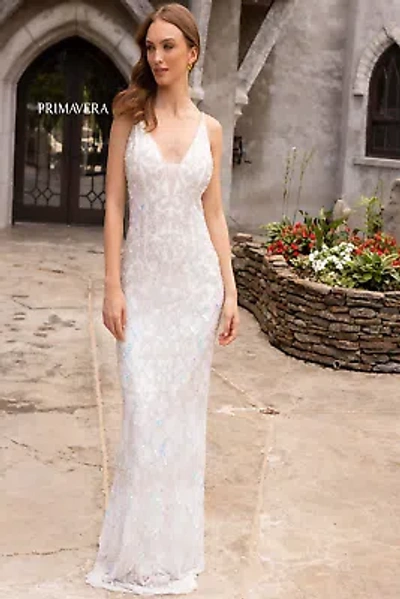 Pre-owned Primavera Couture Primavera 3903 Evening Dress Lowest Price Guarantee Authentic In Ivory