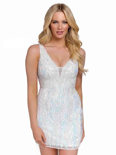 Primavera Couture Prom Short Beaded Dress 3822 In White